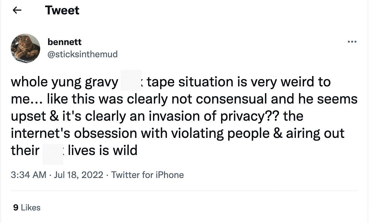 A user on Twitter voices their opinion against the tape leak (Image via @sticksinthemud/ Twitter)