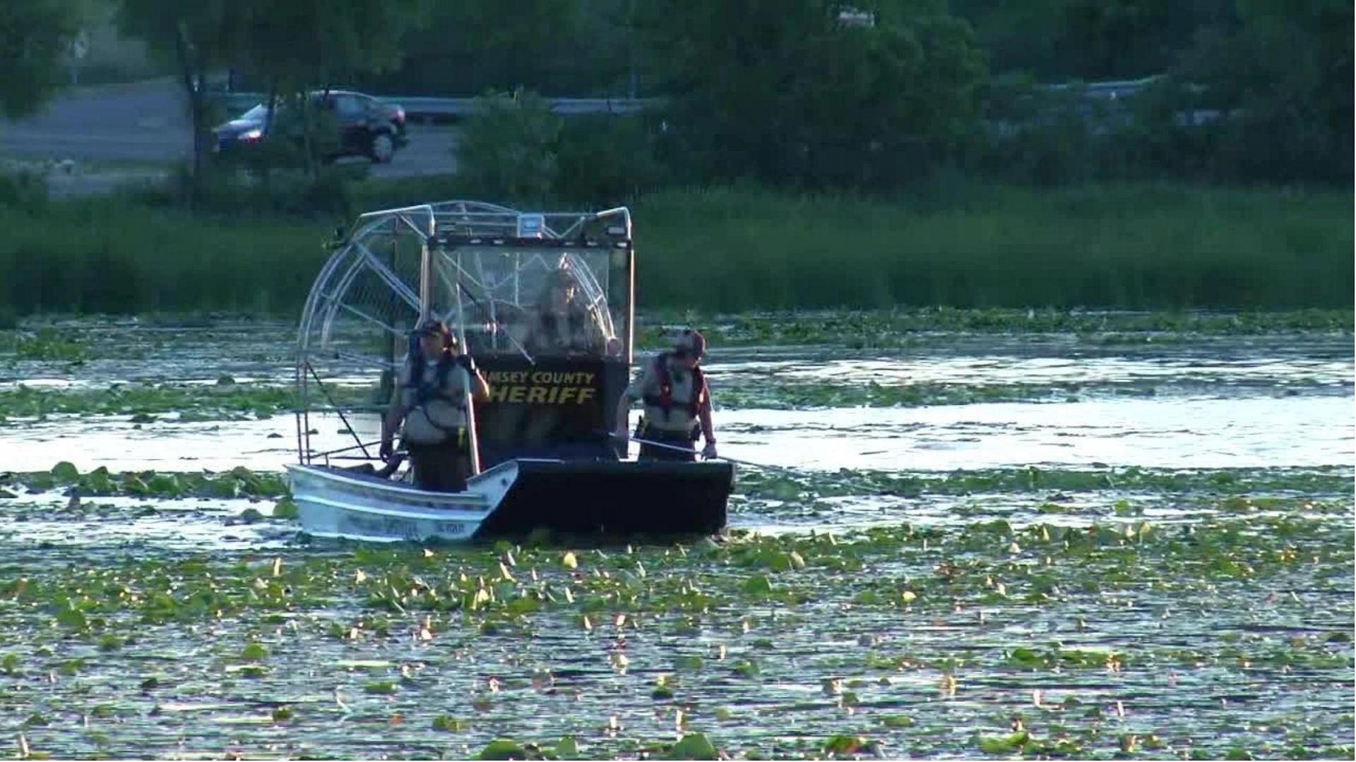 Police are searching Lake Vadnais in Minnesota for the bodies of missing children in a suspected &quot;triple homicide&quot; (Image via Twitter @/andrealyonnews)