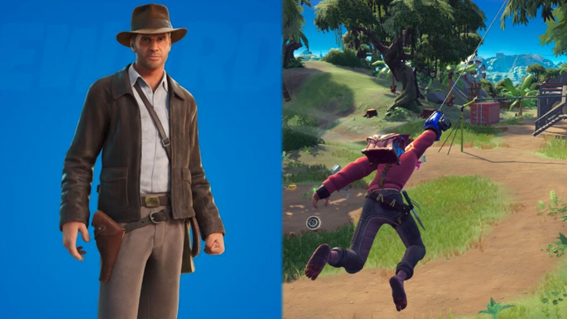 Fortnite players will need to use the Grapple Glove to complete the Indiana Jones challenges (Image via Sportskeeda)
