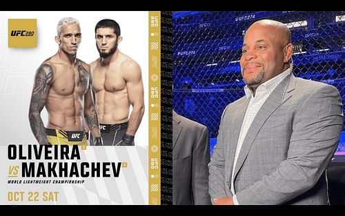 Charles Oliveira (far left), Islam Makhachev (left), and Daniel Cormier (right) [Images Courtesy: @ufc and @dc_mma on Instagram]