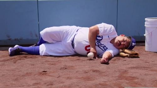 Guillermo slept while on duty with the LA Dodgers ball crew.