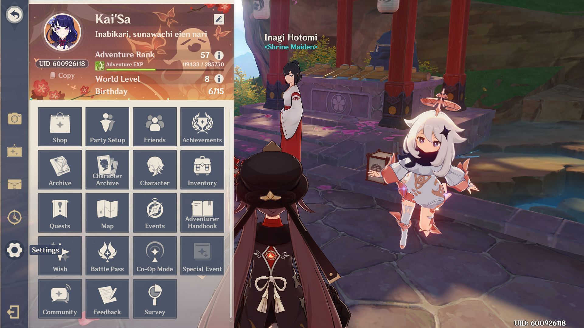 Open the main menu in the game (Image via Hoyoverse)