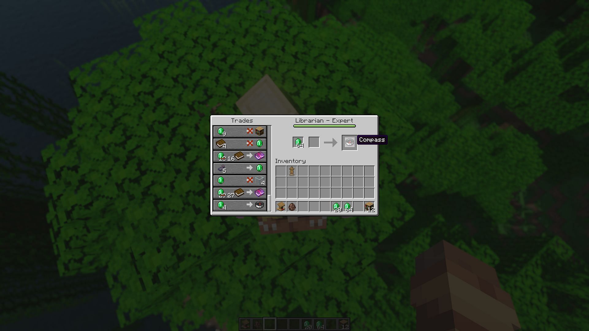 An expert level librarian selling a compass for four emeralds (Image via Minecraft)