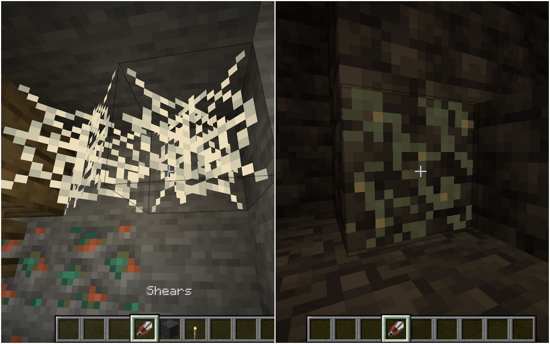 Players can break certain blocks like cobwebs, glow lichen, etc. (Image via Minecraft 1.19)