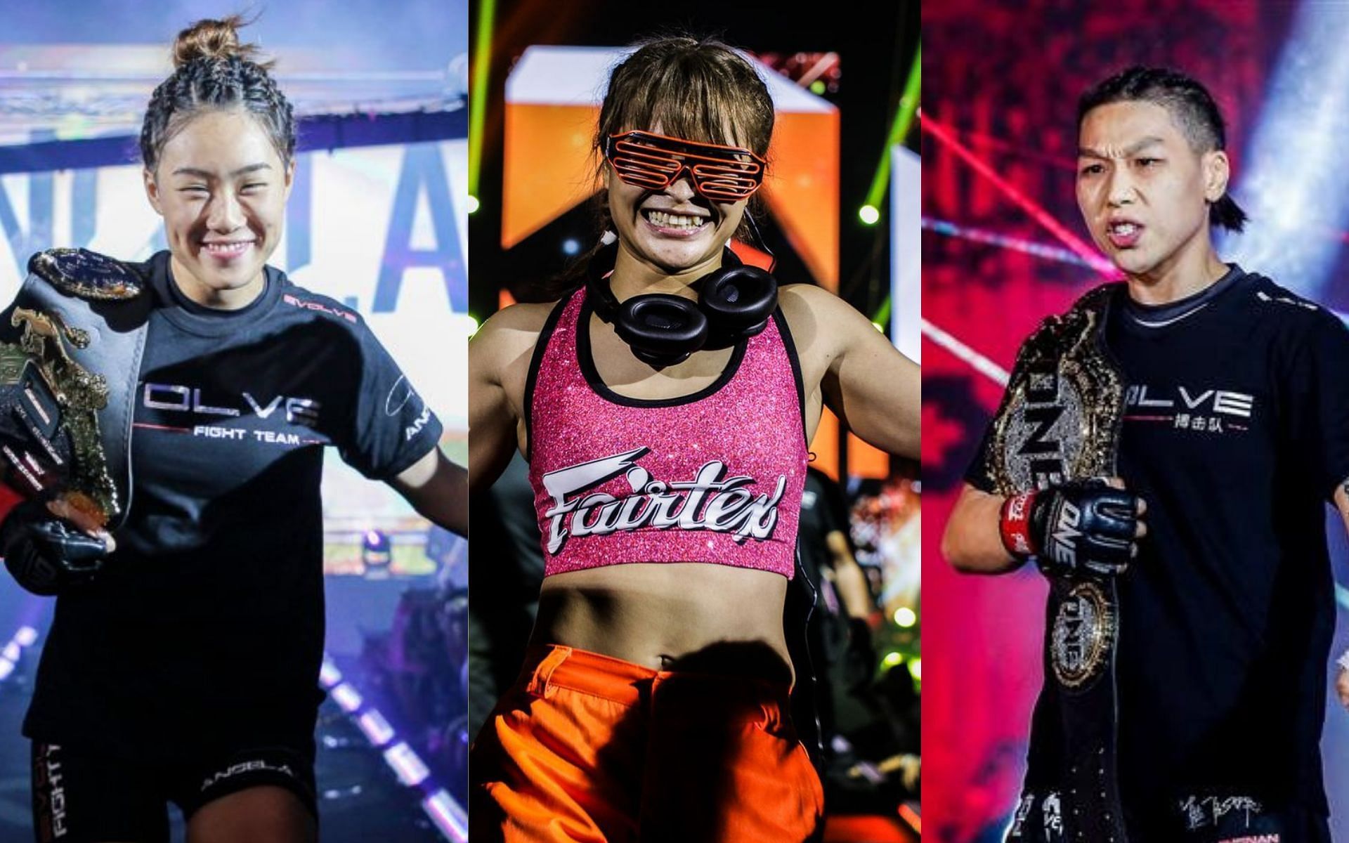 The Triple Threat: (left) Angela Lee, (centre) Stamp Fairtex, (right) Xiong Jing Nan [Credit: ONE Championship]