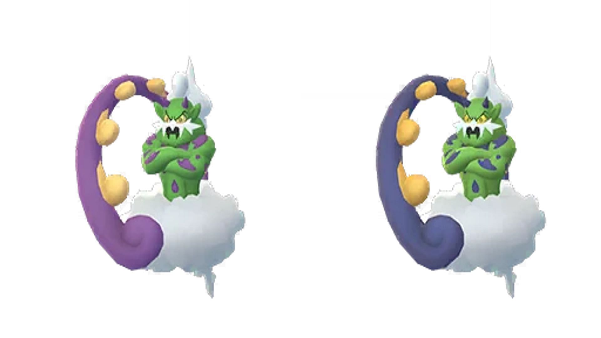 Shiny Tornadus (right) alongside a standard Tornadus (left) (Image via The Pokemon Company)