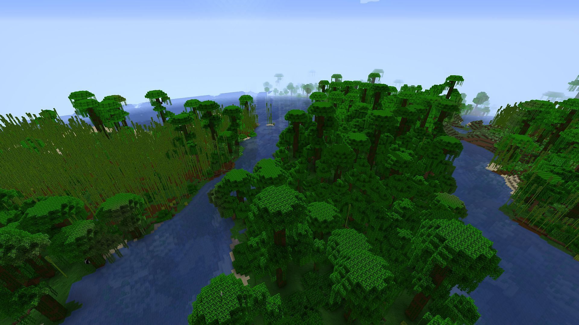 The massive jungle that the player spawns in (Image via Minecraft)