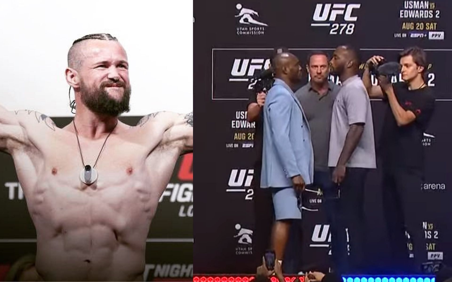 Nicolas Dalby (L) and the Kamaru Usman vs. Leon Edwards face-off (R) [Images courtesy: @dalbymma via Instagram and ESPN MMA via YouTube]