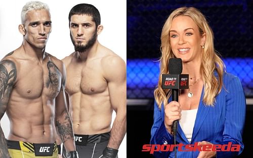 Charles Oliveira vs. Islam Makhachev (left), Laura Sanko (right) [Images via @ufc and @laura_sanko on Instagram]