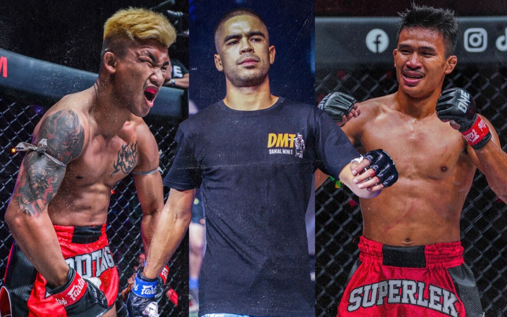 (left) Rodtang Jitmuangnon (middle) Danial Williams and (right) Superlek Kiatmoo9 [Credit: ONE Championship]