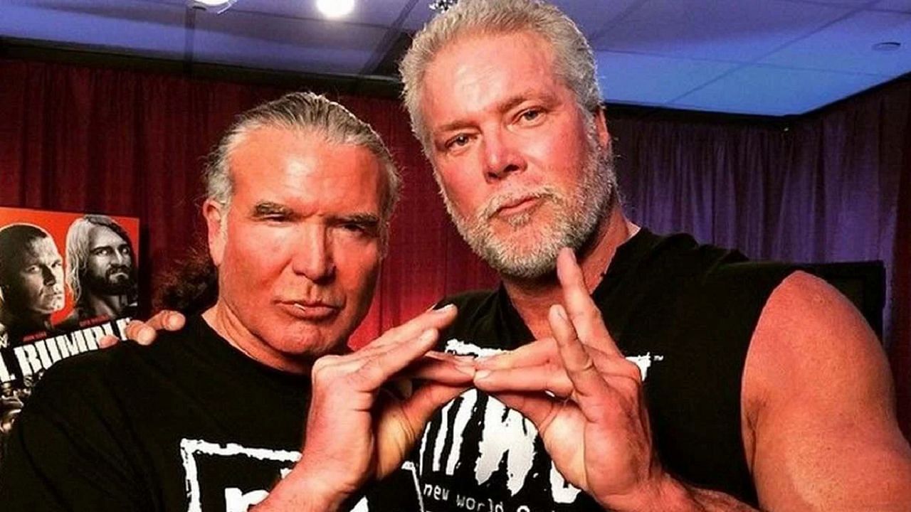 Kevin Nash and Scott Hall doing the iconic &quot;Too Sweet&quot; gesture