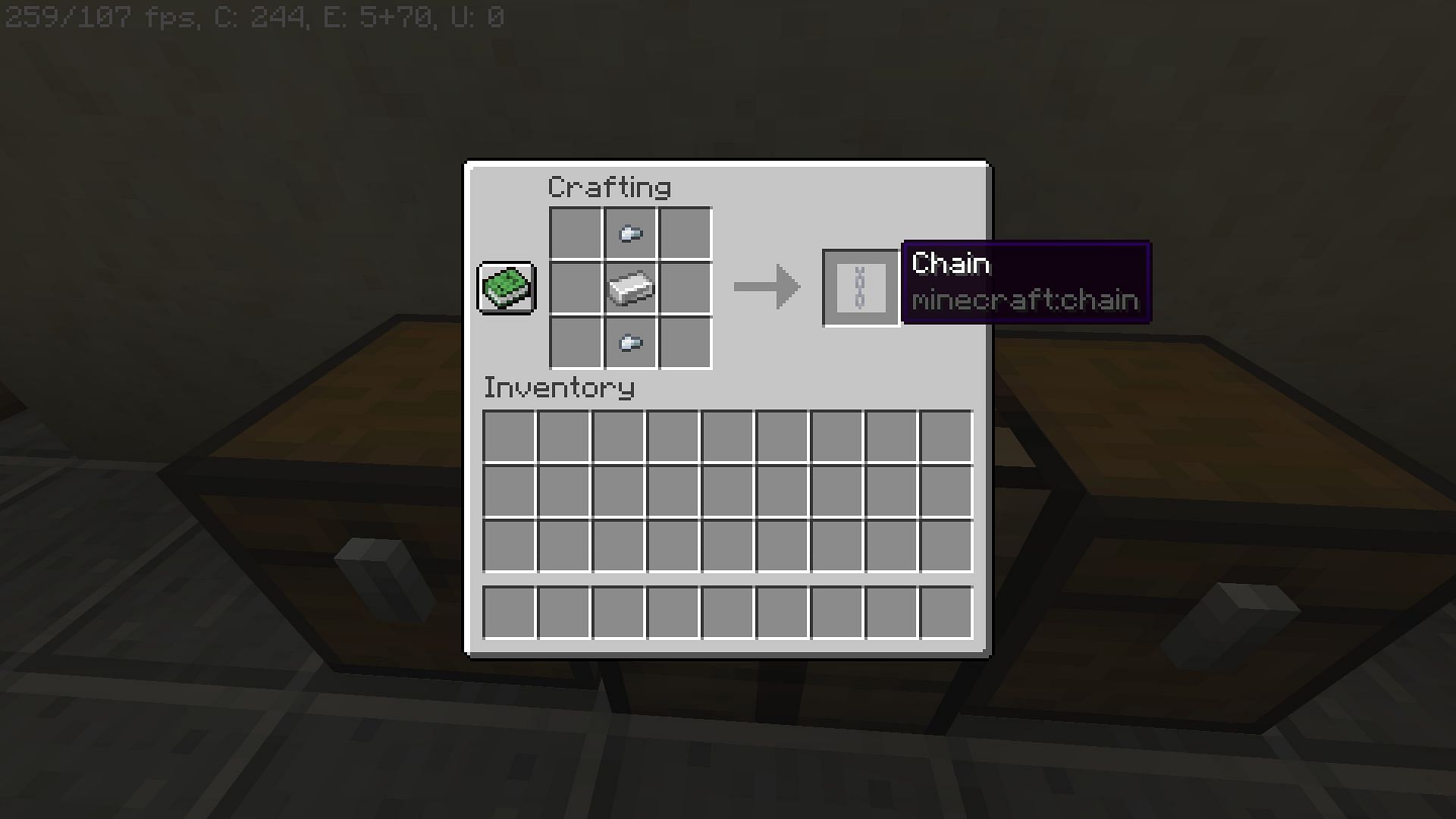Chain can be crafted by one iron ingot and two iron nuggets (Image via Minecraft 1.19 update)