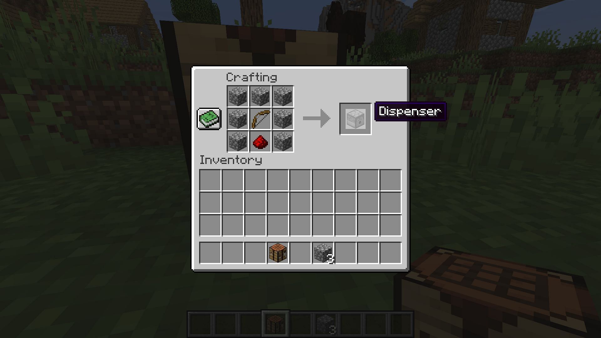 Crafting recipe for the dispenser (Image via Minecraft 1.19)