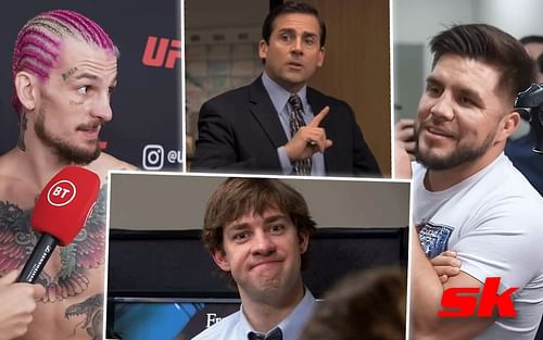 (Clockwise) Sean O'Malley, Michael Scott, Henry Cejudo, and Jim Halpert [Images via BT Sport and The Office on YouTube, @JeneralJay3 on Twitter]