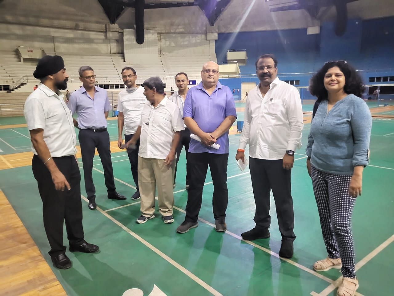 The Badminton Association of India delegation doing recce at the Mankapur Divisional Sports Complex in Nagpur on Friday. (Pic credit: NDBA)