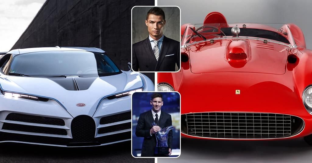 Cristiano Ronaldo and Lionel Messi with their expensive cars.