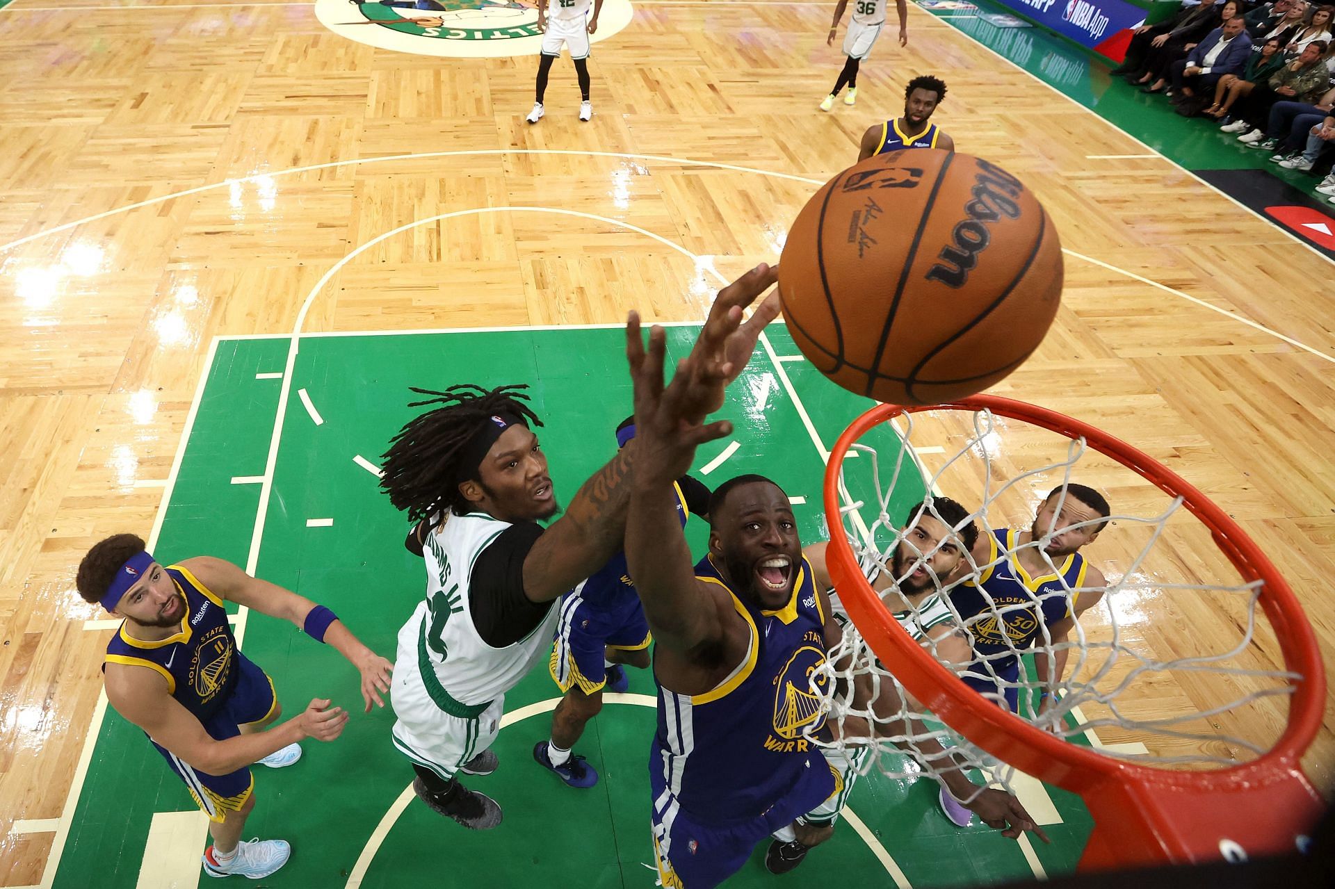 2022 NBA Finals, Game 6: Draymond Green battles for a rebound.