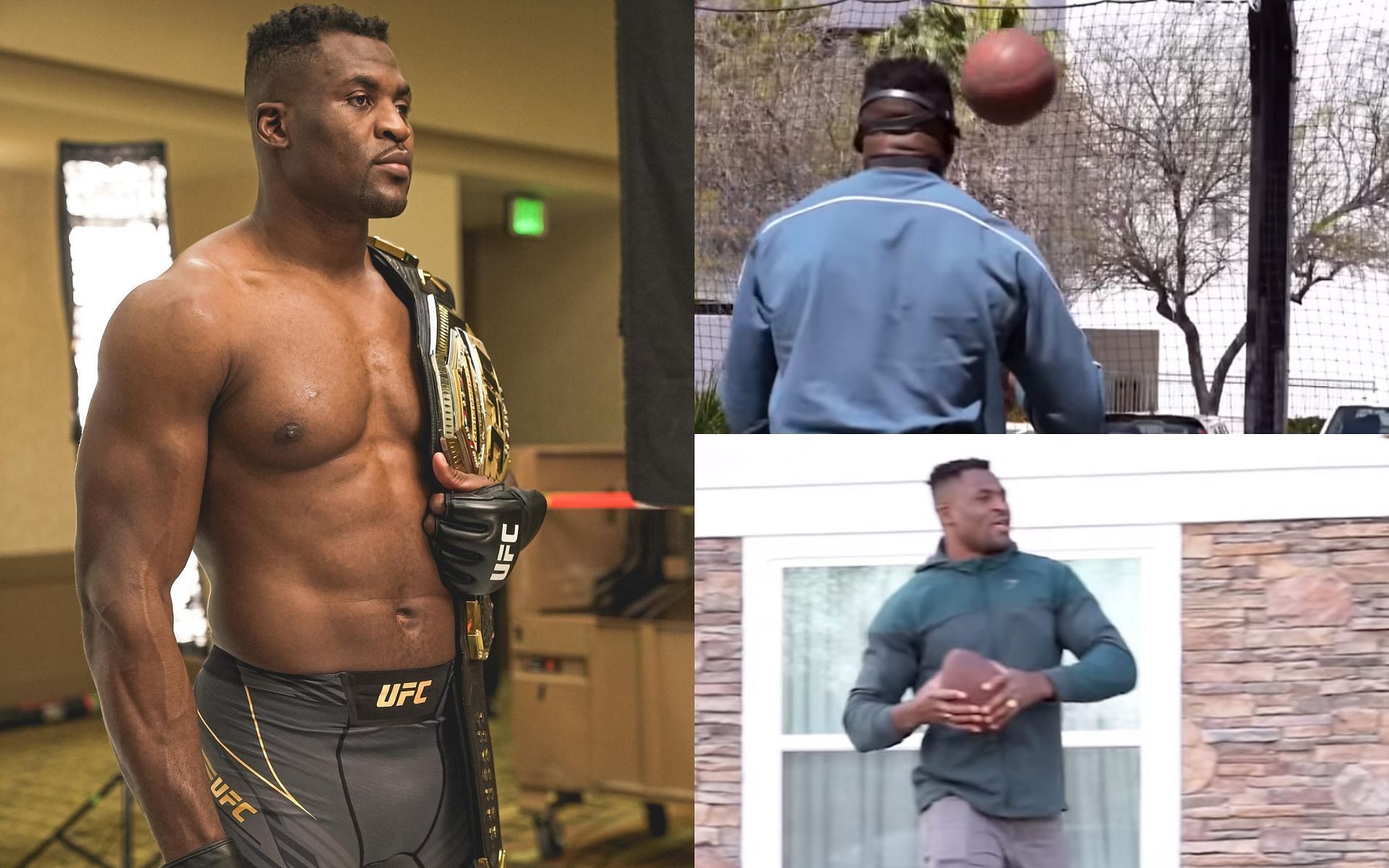 Ngannou (left); screenshots from Ngannou&#039;s video (right). All images courtesy of @francisngannou Instagram