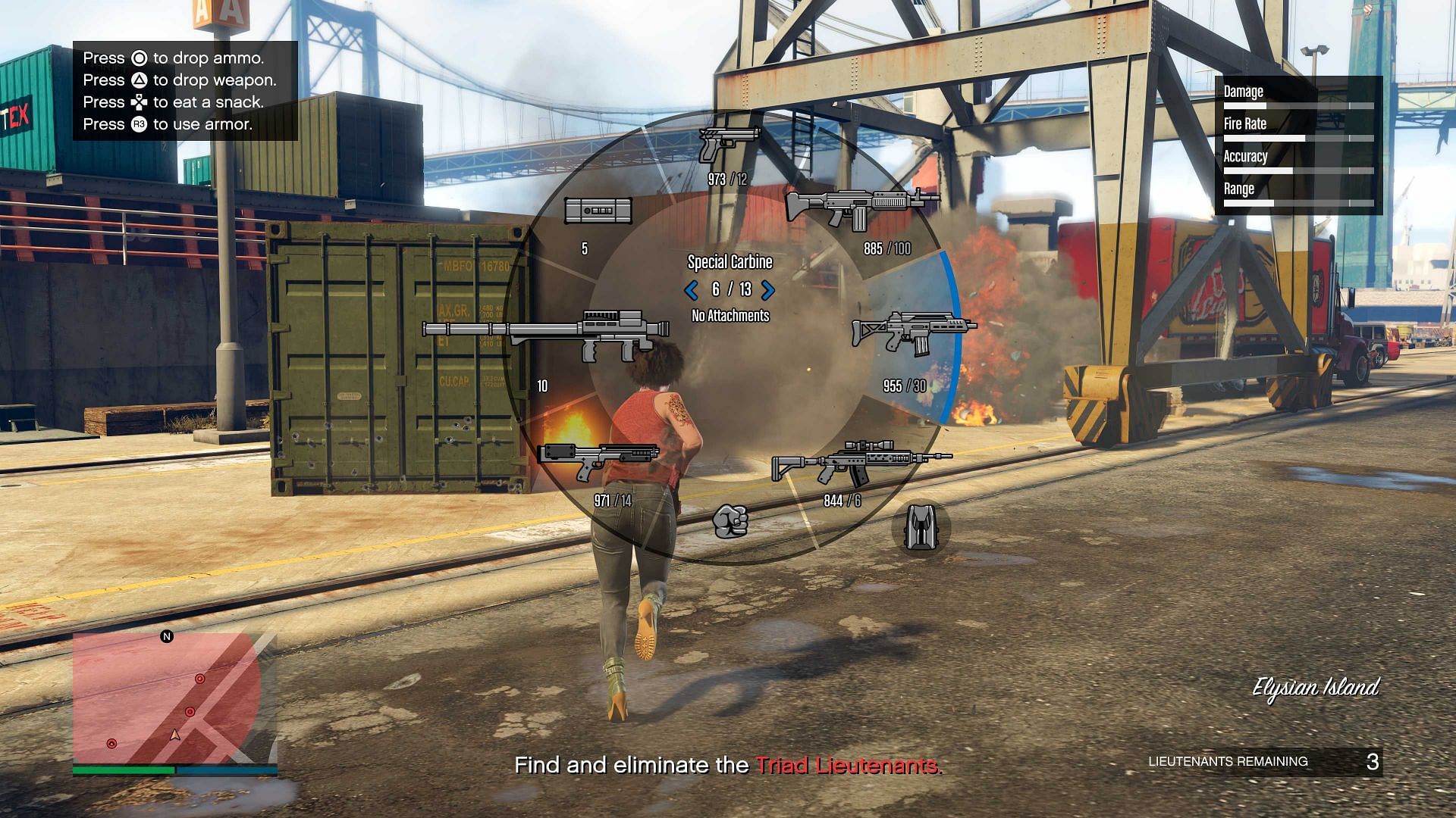 Snacks and armor can be accessed from the weapon wheel via a single button command (Image via Rockstar Games)