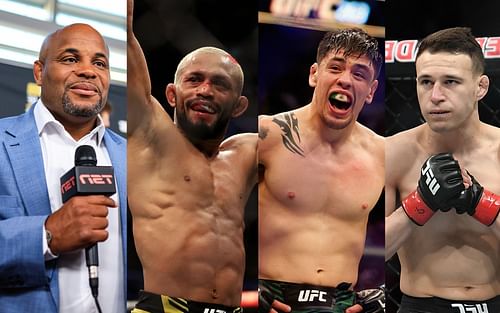 Daniel Cormier (far left), Deiveson Figueiredo (left), Brandon Moreno (right), Kai Kara-France (far right)