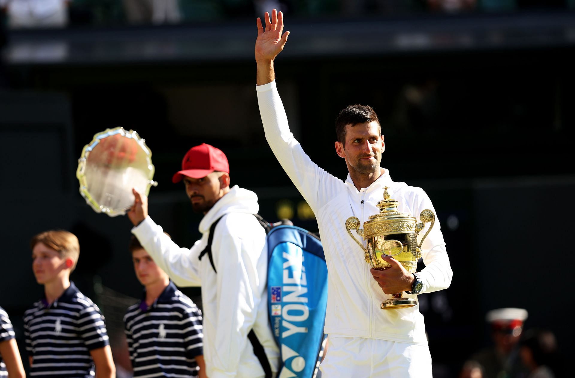 Novak Djokovic and Nick Kyrgios at the trophy ceremony