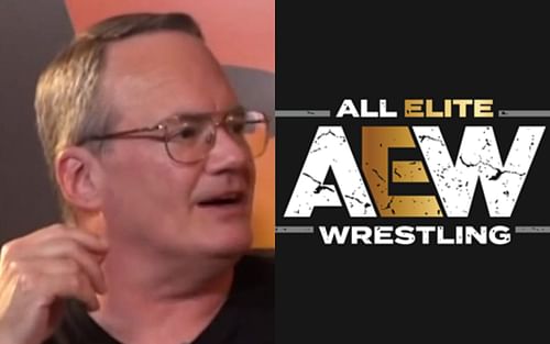 Jim Cornette (left) and AEW logo (right)