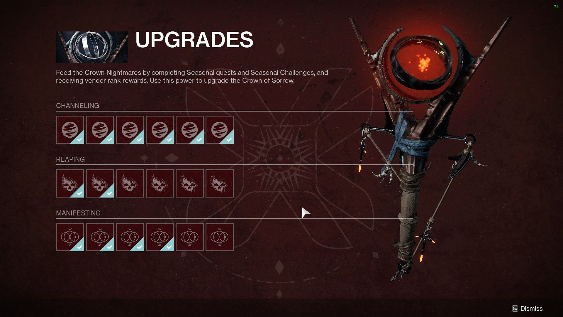 All upgrades from Crown of Sorrow (Image via Destiny 2)
