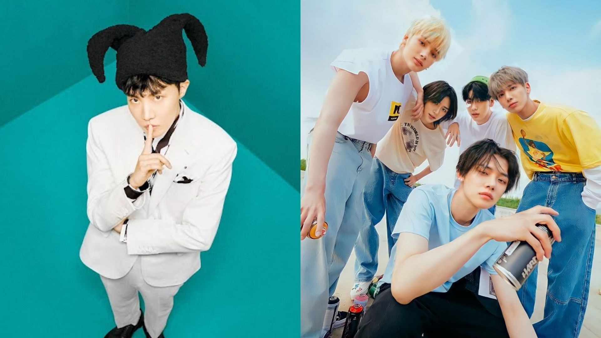 BTS&#039; j-hope and TXT pose for a concept photo (Image via BIG HIT MUSIC)