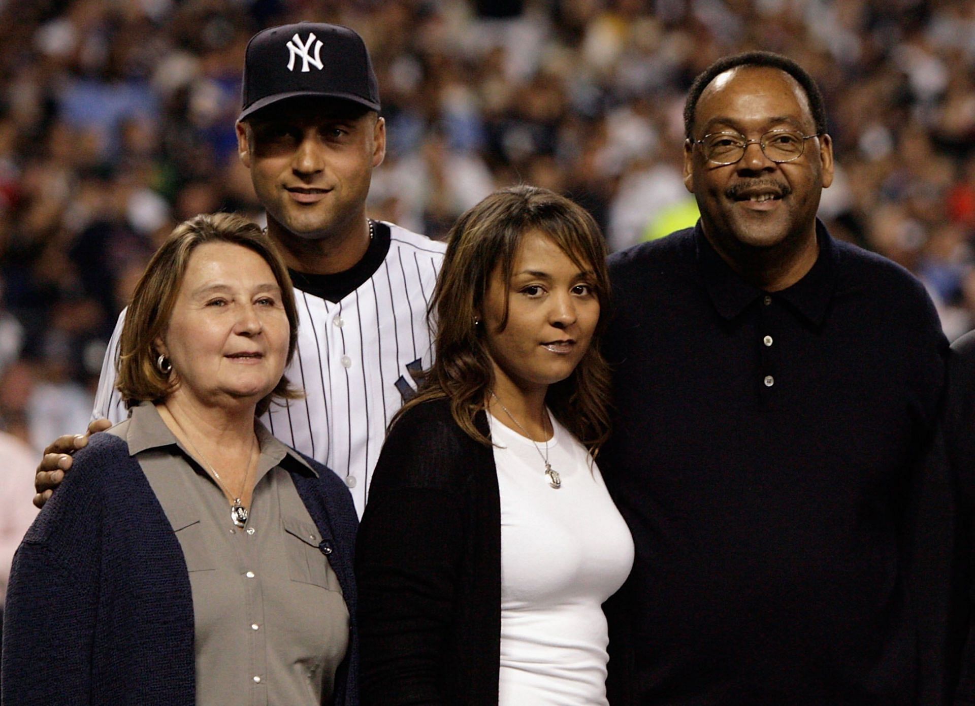 Jeter with his family at a Baltimore Orioles v New York Yankees game.