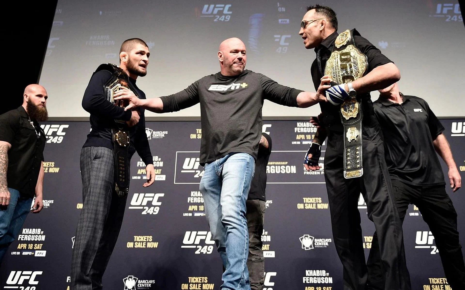 From left to right: Khabib Nurmagomedov, Dana White, Tony Ferguson [Image Courtesy: @ufc on Instagram]