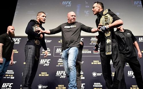 From left to right: Khabib Nurmagomedov, Dana White, Tony Ferguson [Image Courtesy: @ufc on Instagram]