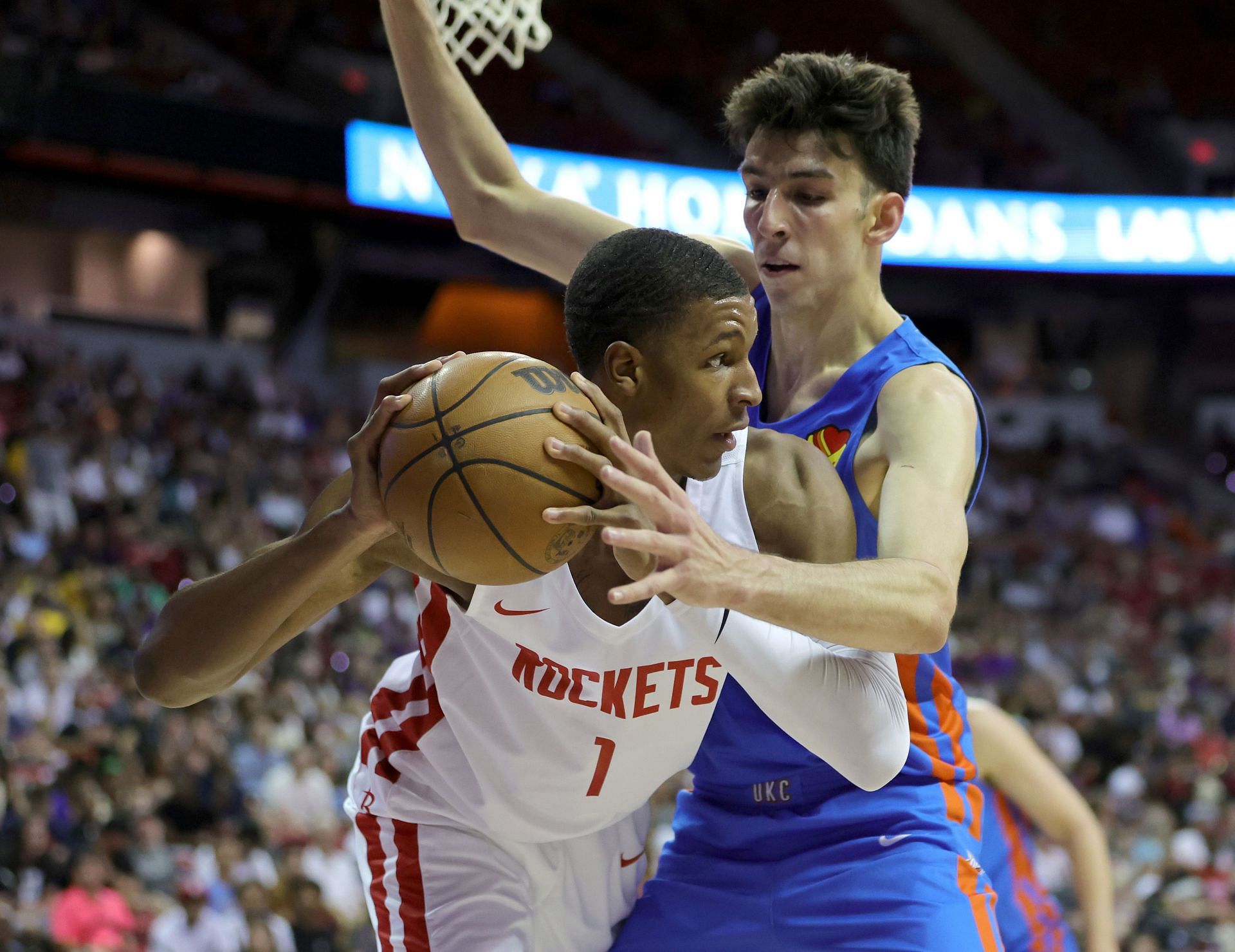 Houston Rockets rookie Jabari Smith Jr. and Thunder rookie Chet Holmgren at 2022 NBA Summer League