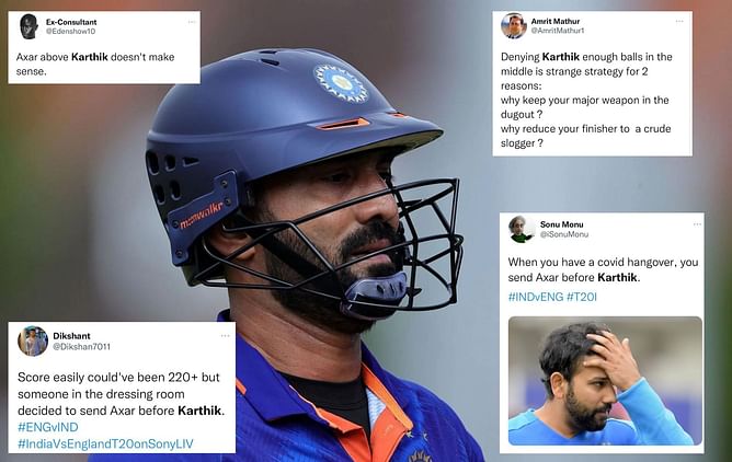 "Mindless captaincy" - Netizens disappointed after Axar Patel is sent in to bat ahead of Dinesh Karthik in 1st T20I between India and England