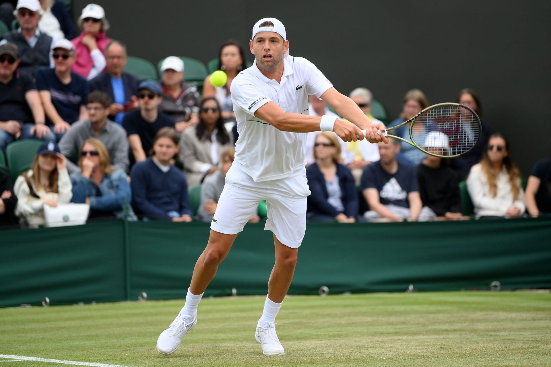 Filip Krajinovic in action at the 2022 Wimbledon Championships