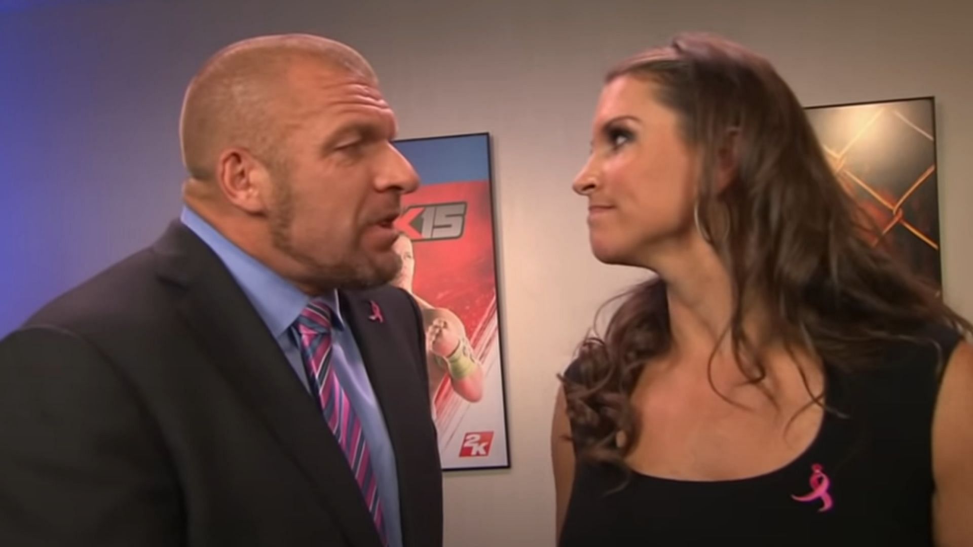 Triple H and Stephanie McMahon during a backstage segment