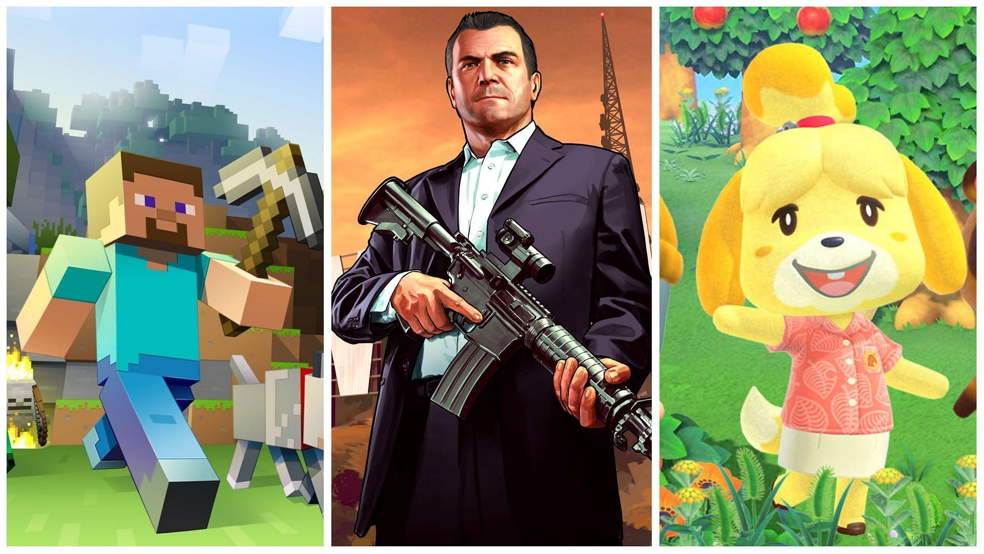 These video games provide players with endless hours of entertainment (Images via Mojang, Rockstar, and Nintendo)