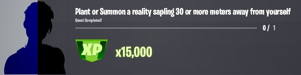 Summon a Reality Sapling 30 meters away to earn 15,000 XP in Fortnite Chapter 3 Season 3 (Image via Twitter/iFireMonkey)