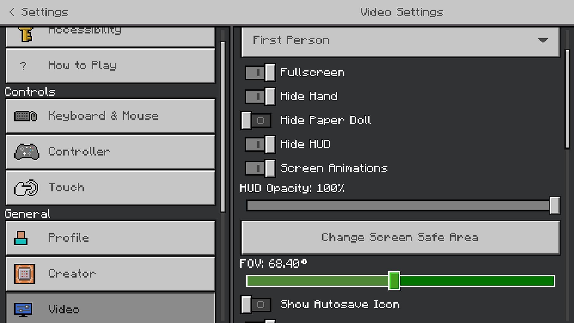FOV settings (Image via Minecraft Bedrock Edition)