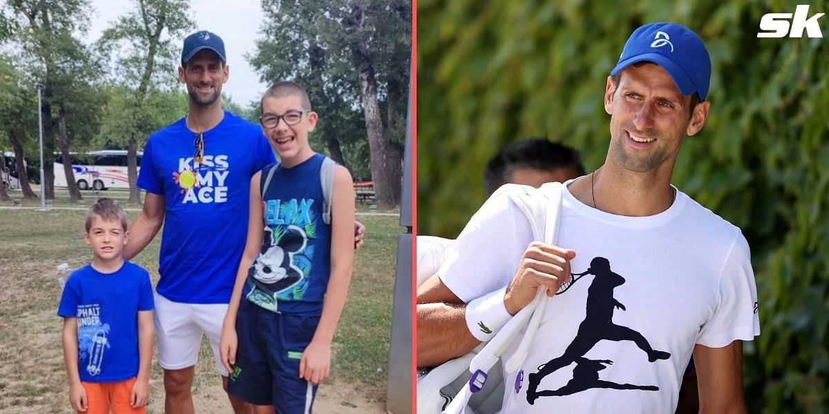 Novak Djokovic with his fans Luka and Peter
