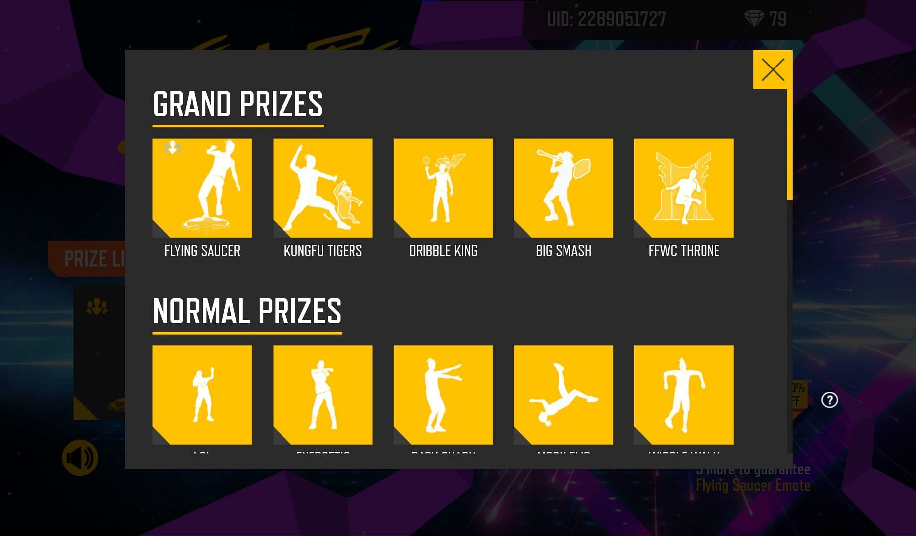 The prize pool includes multiple emotes (Image via Garena)