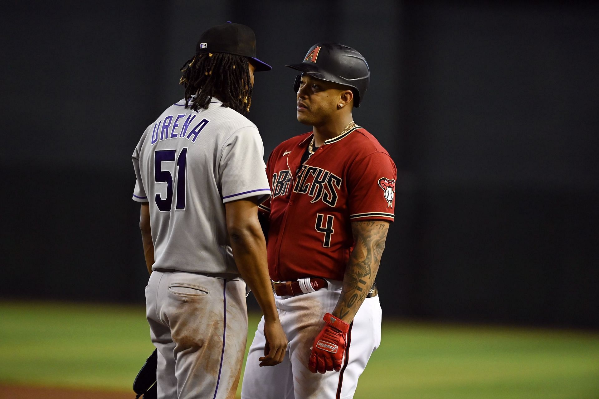 Jose Urena of the Rockies and Ketel Marte of the Diamondbacks