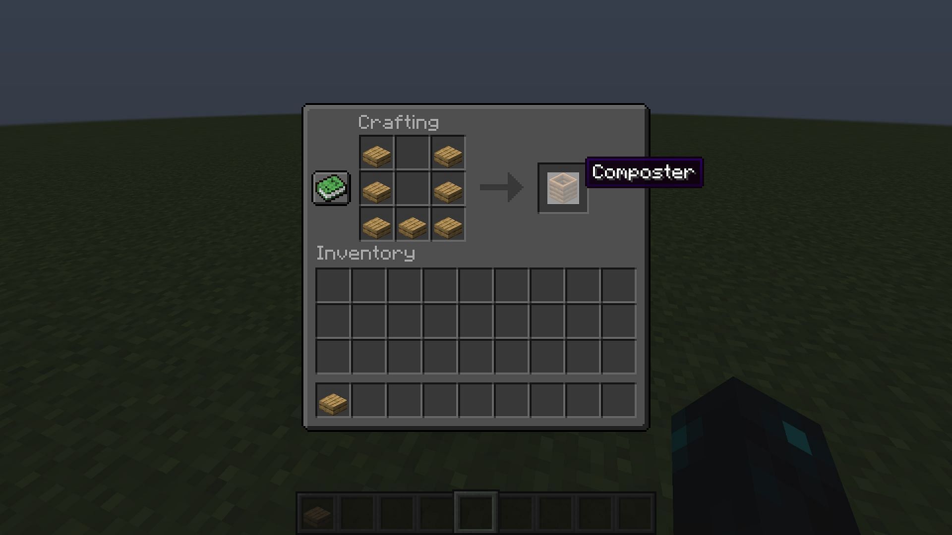 The composter crafting recipe in Minecraft (Image via Mojang)