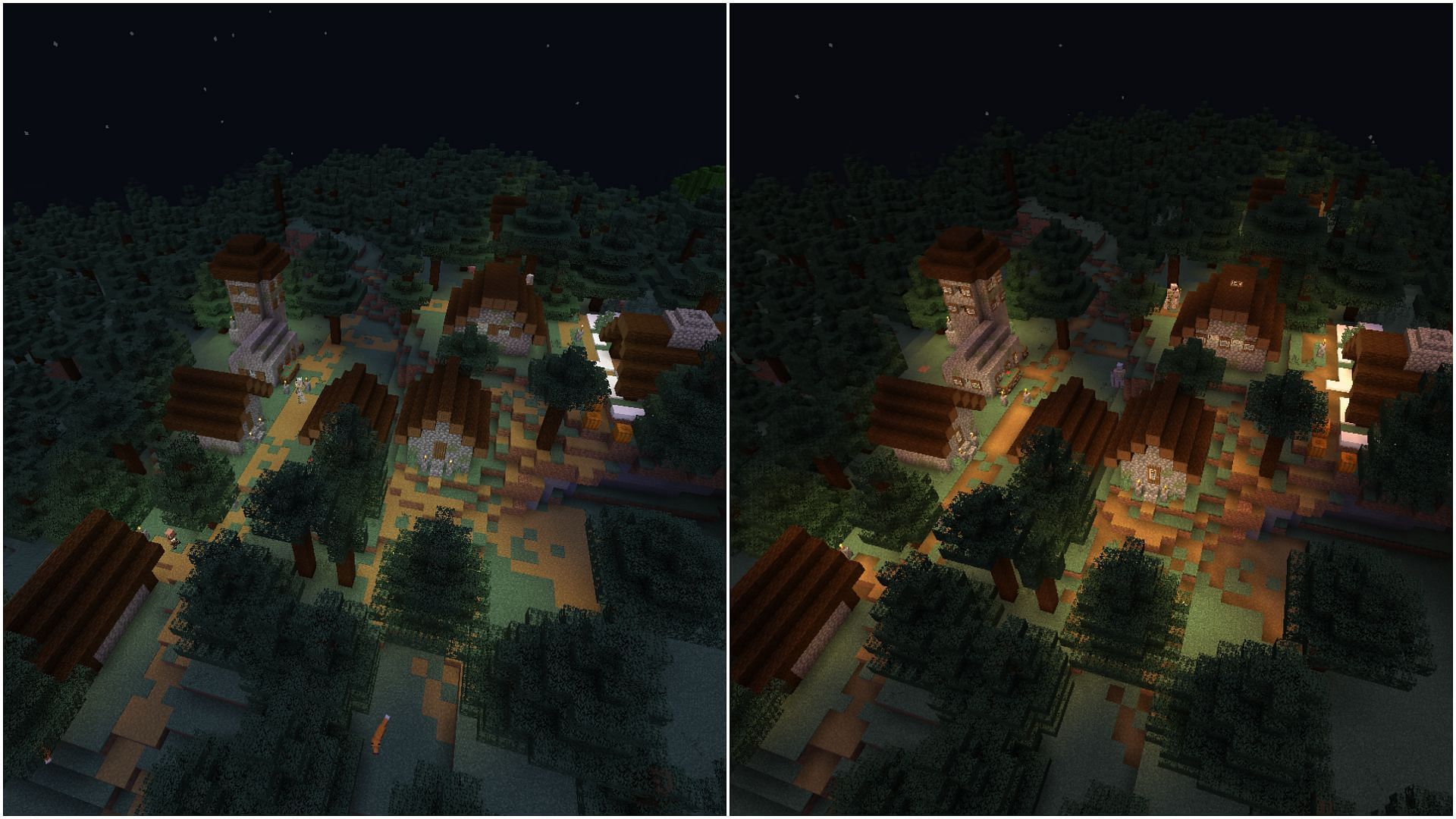 Before and after the resource pack applies on Minecraft (Image via Sportskeeda)