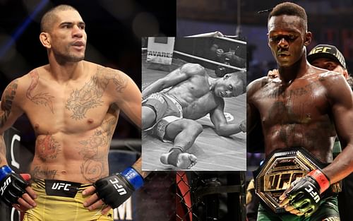 Alex Pereira (left), Israel Adesanya (right), screenshot credits YouTube - @Panda Fighter (center)