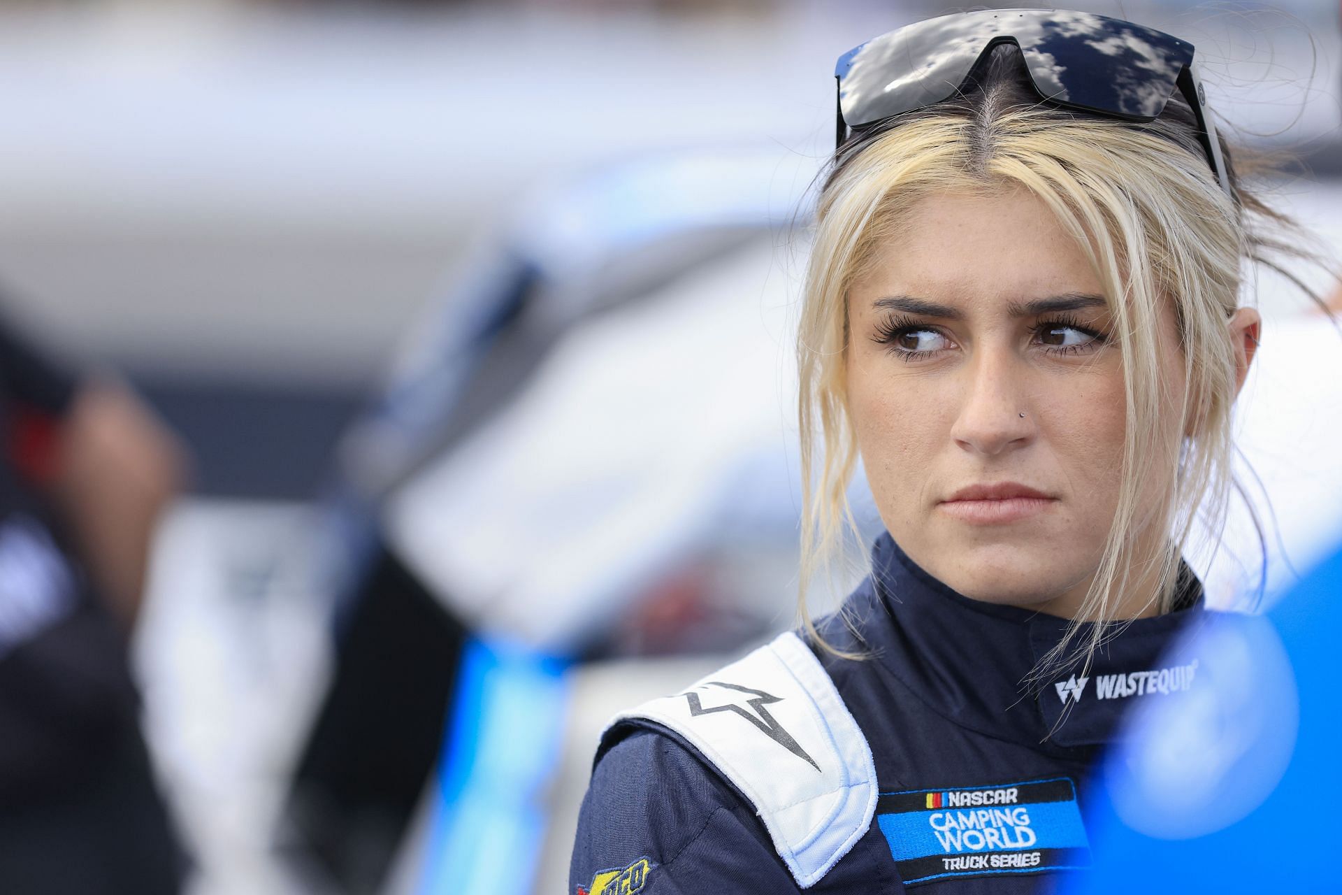 Hailie Deegan waits on the grid during qualifying for the 2022 NASCAR Camping World Truck Series TSport 200 at the Indianapolis Raceway Park in Indianapolis, Indiana. (Photo by Justin Casterline/Getty Images)