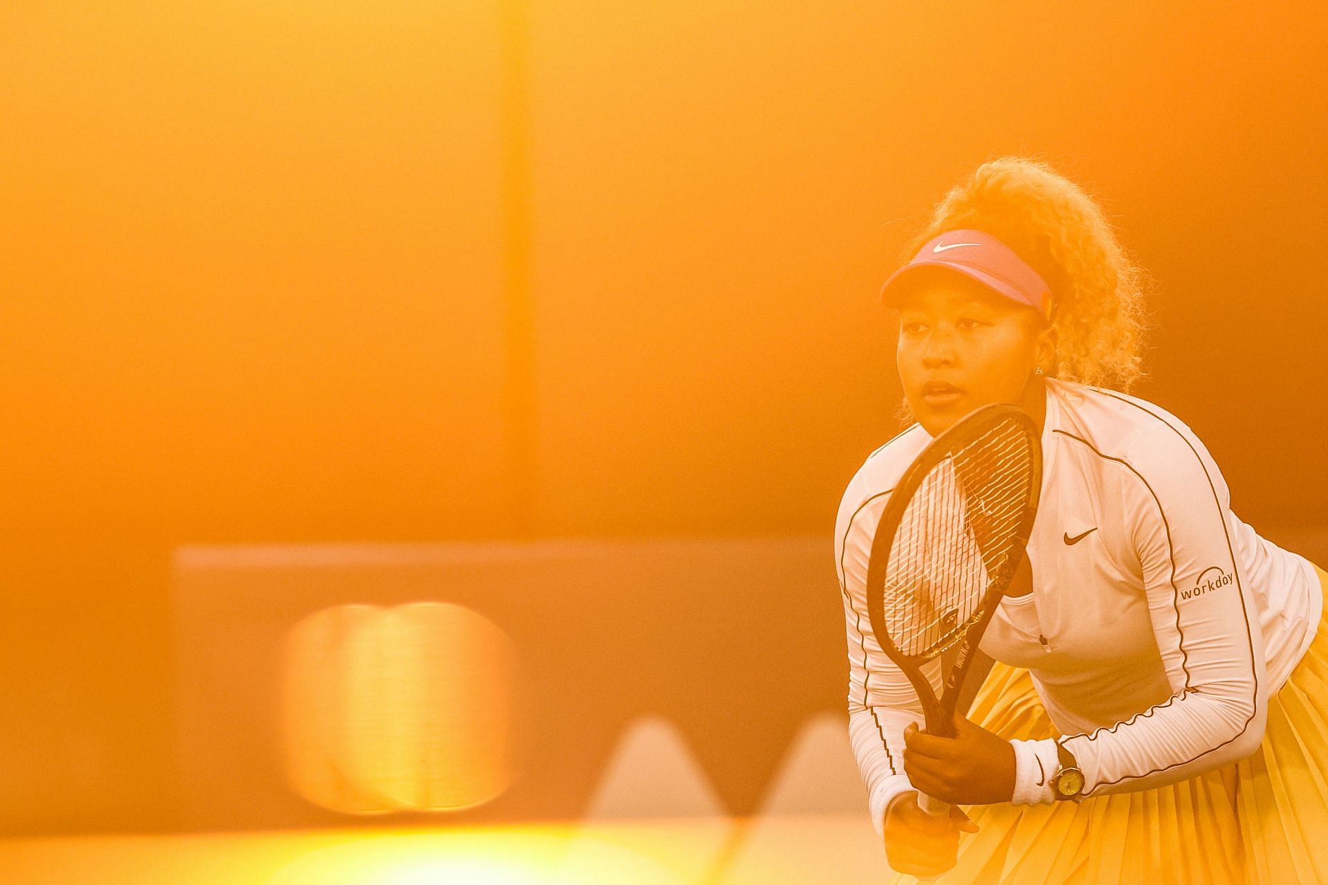 Naomi Osaka awaits Coco Gauff&#039;s serve in the Silicon Valley Classic earlier this month.