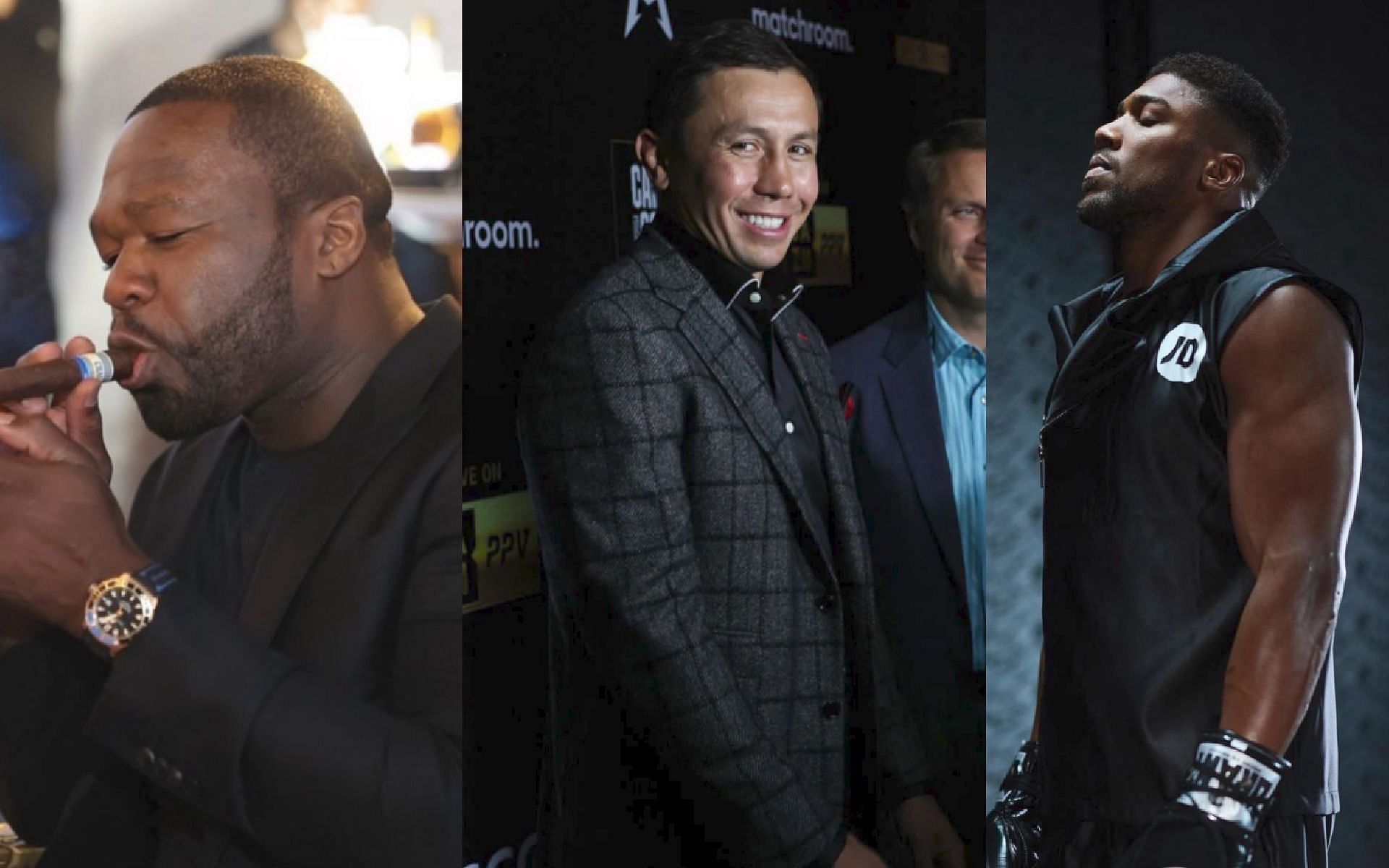 From (R-L): Anthony Joshua (@anthonyjoshua) // Gennadiy Golovkin // 50 Cent (@50cent) // [Images courtesy of Instagram and Getty]