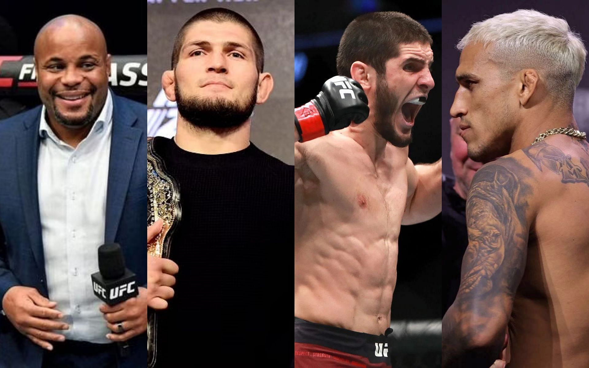 Daniel Cormier, Khabib Nurmagomedov, Islam Makhachev, and Charles Oliveira (left to right)