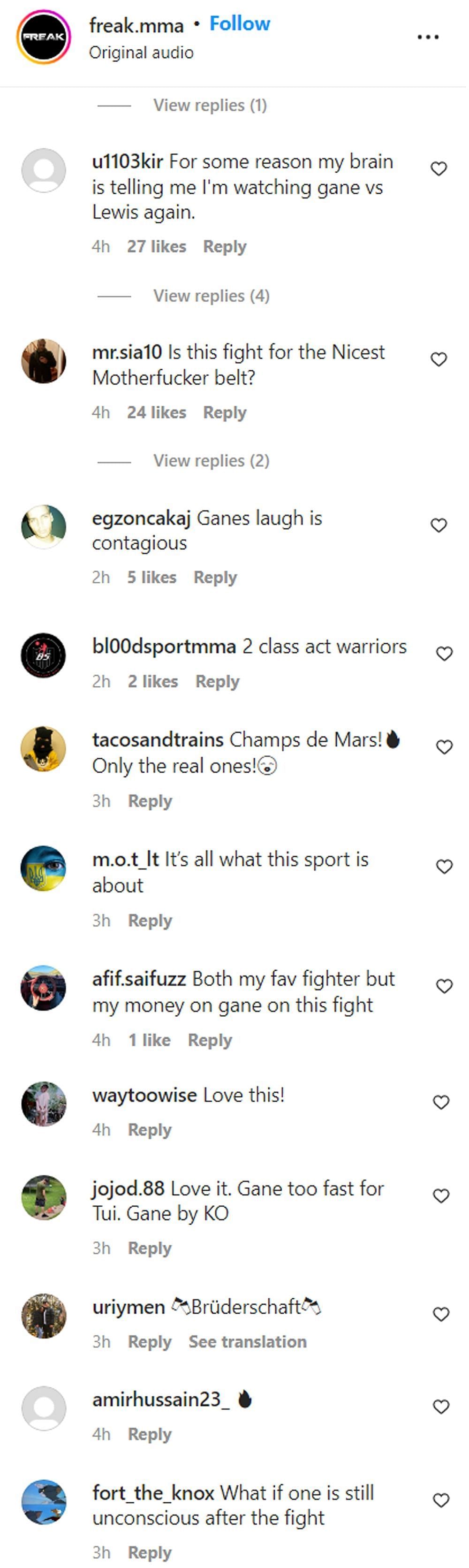 UFC fans react to Ciryl Gane vs Tai Tuivasa shoey post face-off [via Instagram]