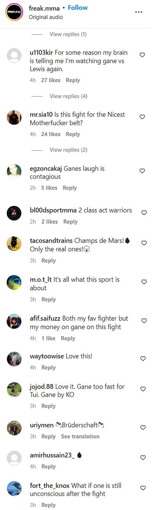 UFC fans react to Ciryl Gane vs Tai Tuivasa shoey post face-off [via Instagram]